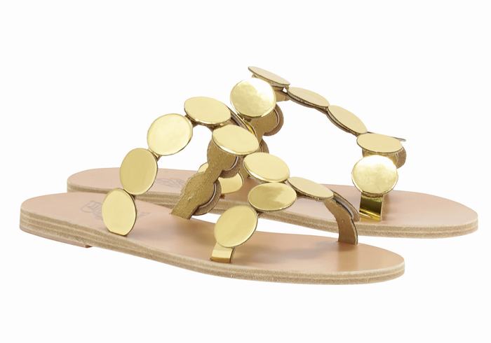 Gold Women Ancient Greek Sandals Uranos Leather Slide Sandals | YVS3522OU