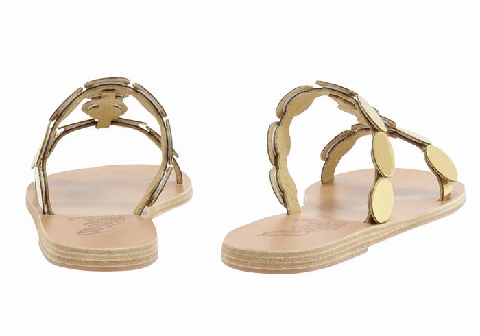 Gold Women Ancient Greek Sandals Uranos Leather Slide Sandals | YVS3522OU