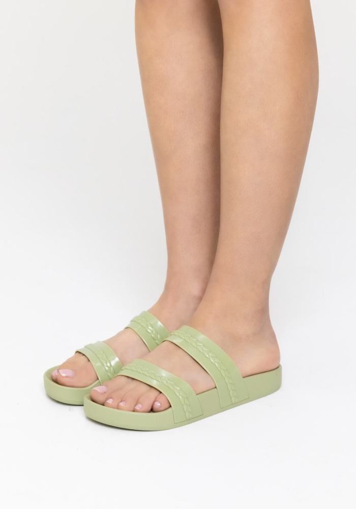 Green Women Ancient Greek Sandals Meli Slide Sandals | JTR8777NT