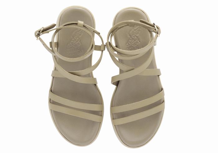 Grey Brown Women Ancient Greek Sandals Aristea Leather Platform Sandals | NWC6937SU