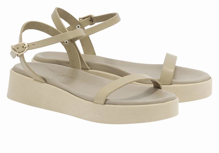 Grey Brown Women Ancient Greek Sandals Irida Leather Platform Sandals | OEM6092UY