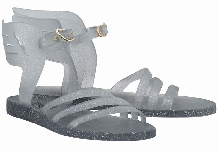 Grey Silver Women Ancient Greek Sandals Ikaria Ankle Strap Sandals | PDG5287AF