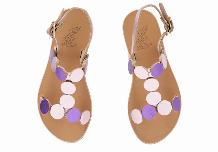 Pink Purple Kids' Ancient Greek Sandals Little Uranos Soft Flat Sandals | MXI6775QI