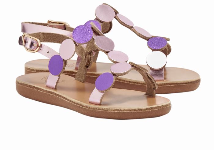 Pink Purple Kids' Ancient Greek Sandals Little Uranos Soft Flat Sandals | MXI6775QI