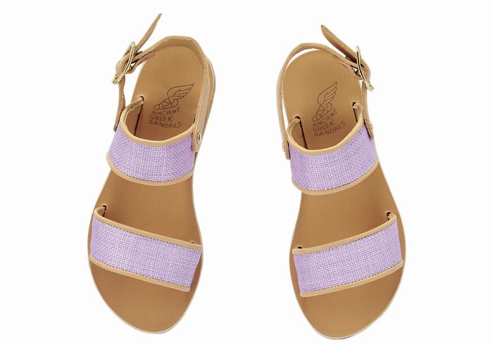 Purple Beige Kids' Ancient Greek Sandals Little Clio Rafia Soft Casual Sandals | FZQ3063NK