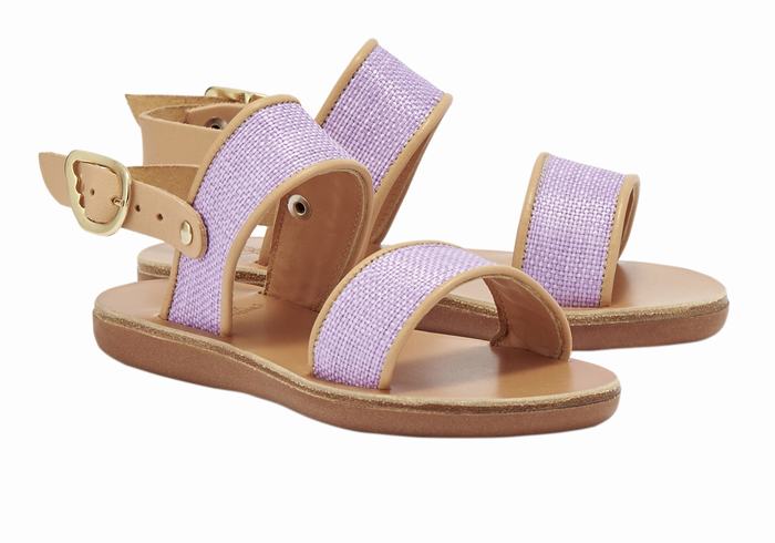 Purple Beige Kids' Ancient Greek Sandals Little Clio Rafia Soft Casual Sandals | FZQ3063NK