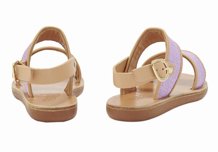 Purple Beige Kids' Ancient Greek Sandals Little Clio Rafia Soft Casual Sandals | FZQ3063NK