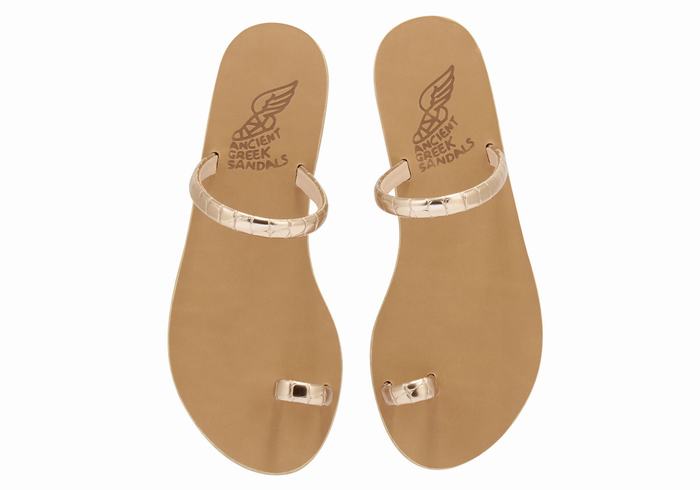 Rose Gold Women Ancient Greek Sandals Ophion Toe-Post Sandals | ECP3321HD