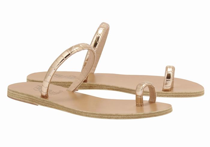 Rose Gold Women Ancient Greek Sandals Ophion Toe-Post Sandals | ECP3321HD