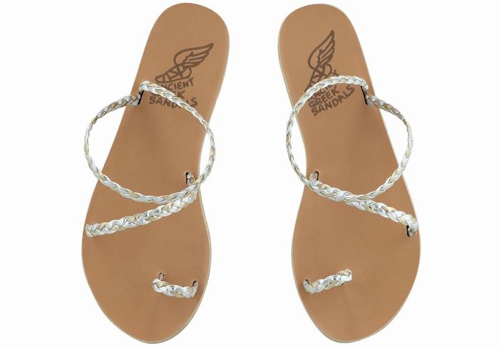 Silver Gold White Women Ancient Greek Sandals Eleftheria Leather Braided Sandals | TQC5198EO