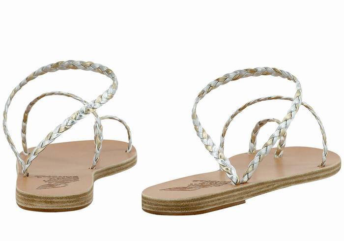 Silver Gold White Women Ancient Greek Sandals Eleftheria Leather Braided Sandals | TQC5198EO