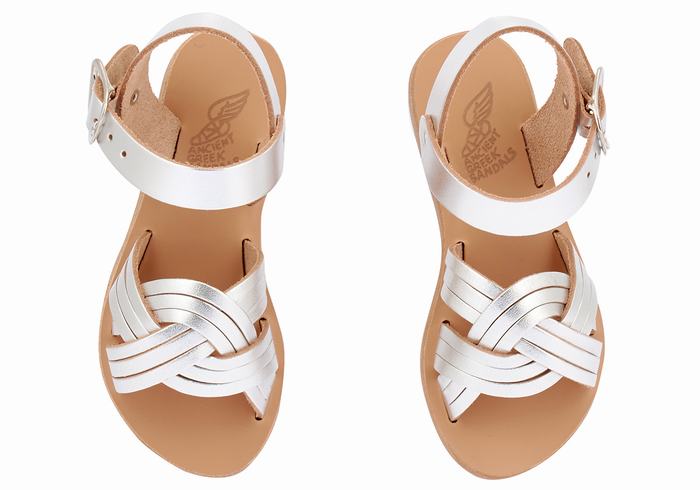 Silver Kids' Ancient Greek Sandals Little Electra Soft Flat Sandals | QYD2196FL