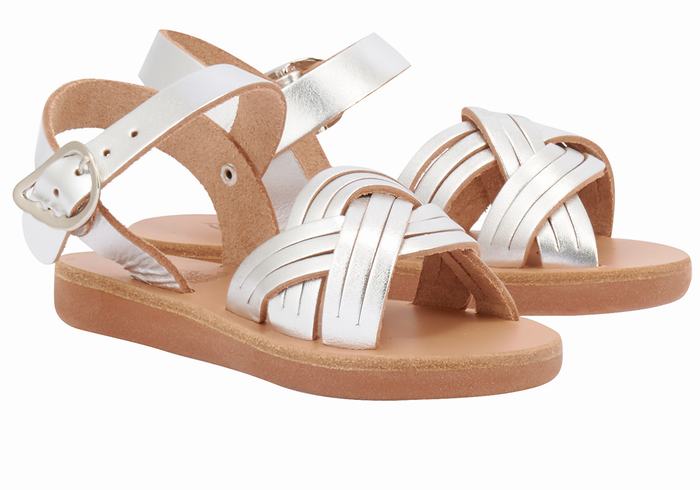 Silver Kids' Ancient Greek Sandals Little Electra Soft Flat Sandals | QYD2196FL