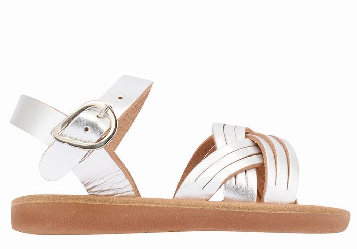 Silver Kids\' Ancient Greek Sandals Little Electra Soft Flat Sandals | QYD2196FL