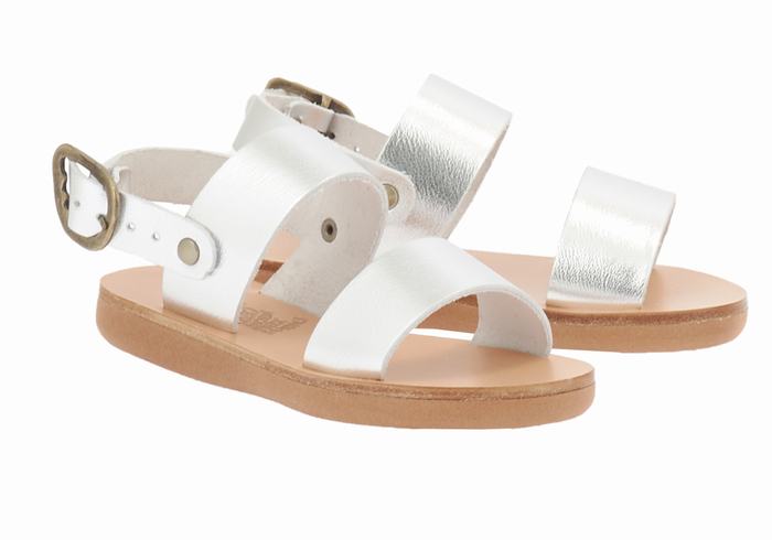 Silver Kids' Ancient Greek Sandals Little Clio Soft Casual Sandals | AXJ5380XO