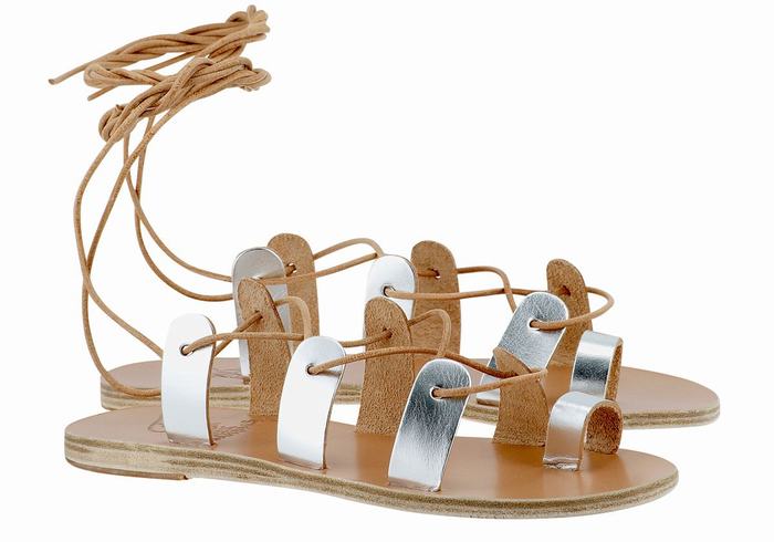 Silver Women Ancient Greek Sandals Alcyone Leather Gladiator Sandals | ORG648KP