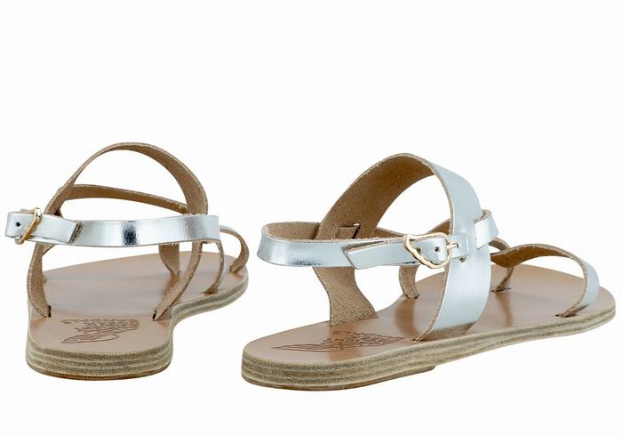 Silver Women Ancient Greek Sandals Alethea Leather Back-Strap Sandals | EXI667WD