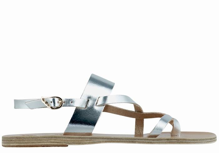 Silver Women Ancient Greek Sandals Alethea Leather Back-Strap Sandals | EXI667WD