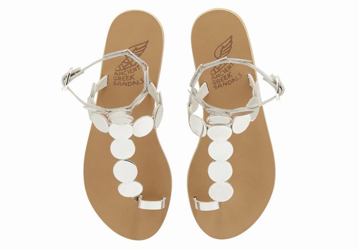 Silver Women Ancient Greek Sandals Asteras Leather Toe-Post Sandals | DHT372QG