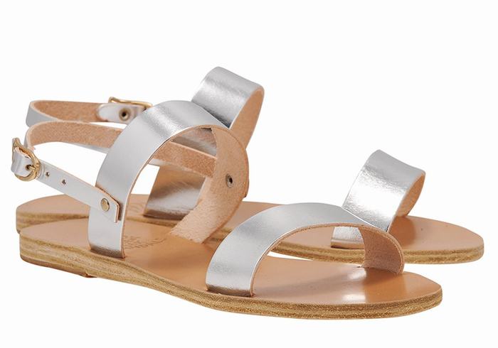 Silver Women Ancient Greek Sandals Clio Back-Strap Sandals | CXE4819CF