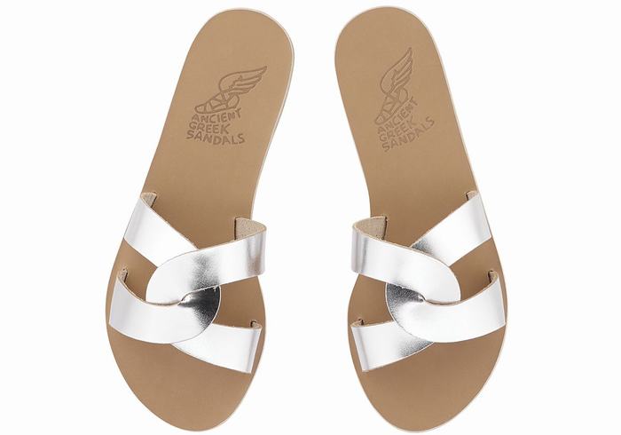 Silver Women Ancient Greek Sandals Desmos Slide Sandals | ZGX4879JK