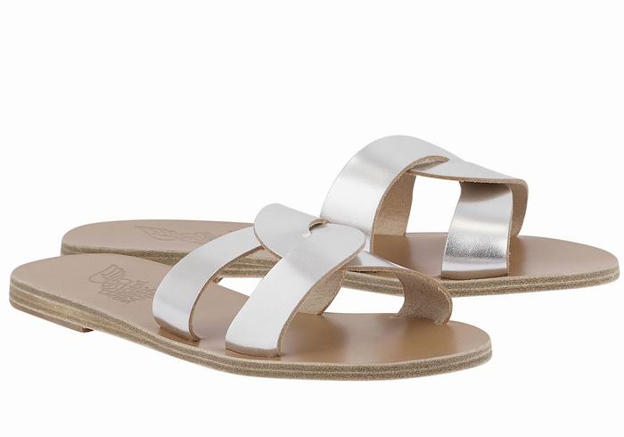 Silver Women Ancient Greek Sandals Desmos Slide Sandals | ZGX4879JK