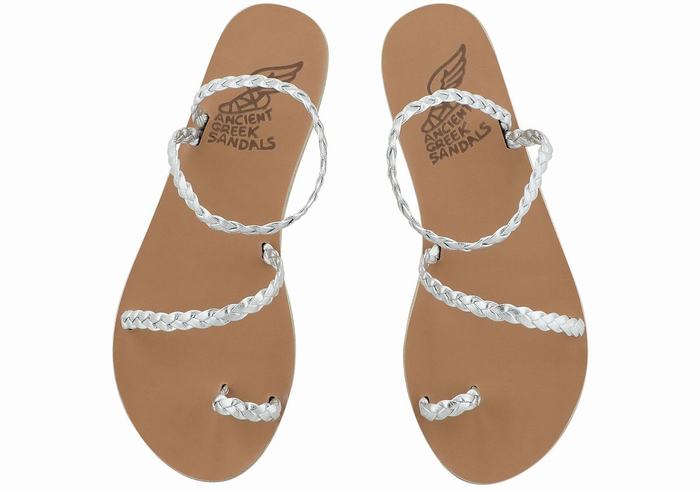 Silver Women Ancient Greek Sandals Eleftheria Leather Braided Sandals | TEM4230MC