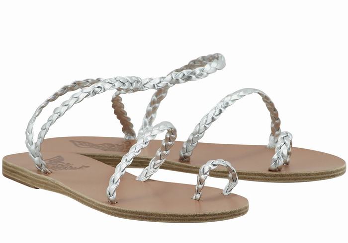 Silver Women Ancient Greek Sandals Eleftheria Leather Braided Sandals | TEM4230MC