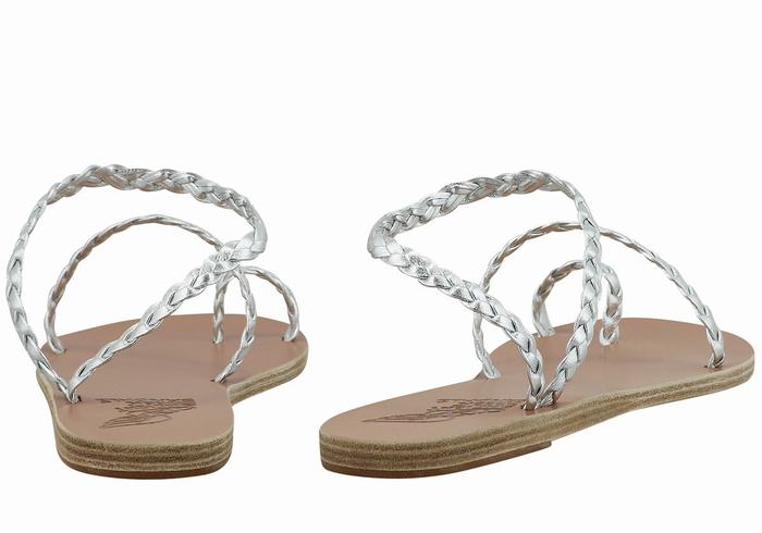 Silver Women Ancient Greek Sandals Eleftheria Leather Braided Sandals | TEM4230MC