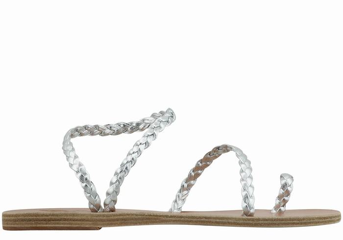 Silver Women Ancient Greek Sandals Eleftheria Leather Braided Sandals | TEM4230MC