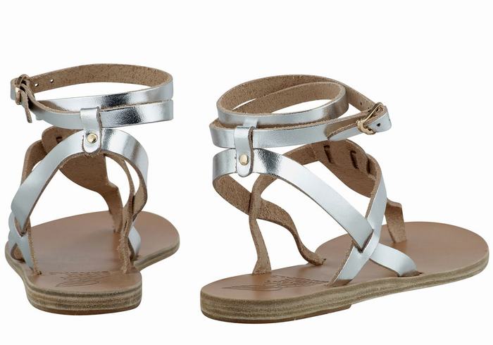 Silver Women Ancient Greek Sandals Estia Leather Ankle Strap Sandals | IEO9768ZE