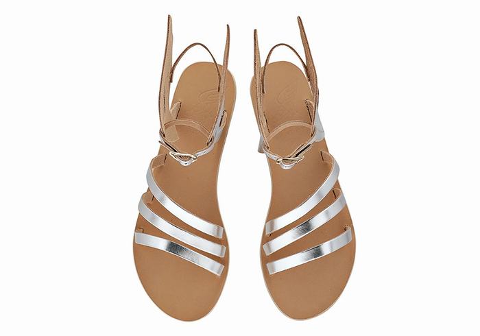 Silver Women Ancient Greek Sandals Ikaria Leather Ankle Strap Sandals | ROA258OU