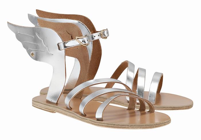 Silver Women Ancient Greek Sandals Ikaria Leather Ankle Strap Sandals | ROA258OU