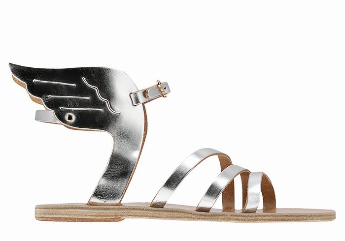 Silver Women Ancient Greek Sandals Ikaria Leather Ankle Strap Sandals | ROA258OU