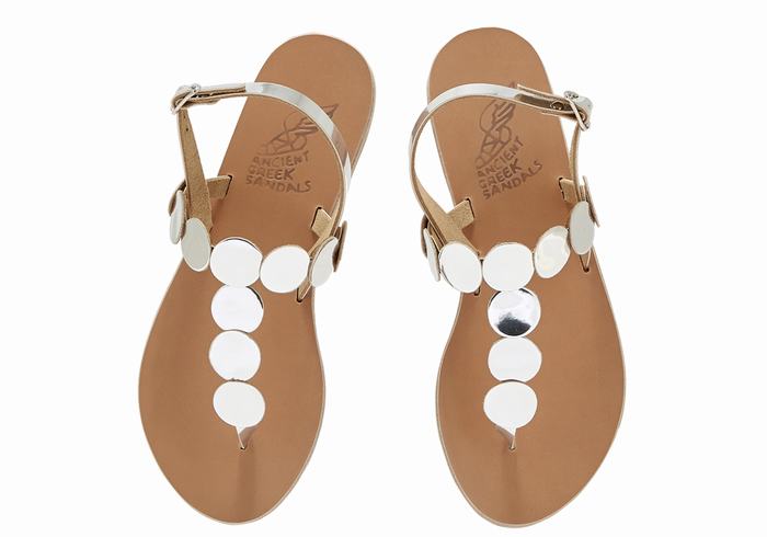 Silver Women Ancient Greek Sandals Ilios Flip Flop Leather Back-Strap Sandals | FBG10045EC