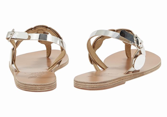 Silver Women Ancient Greek Sandals Ilios Flip Flop Leather Back-Strap Sandals | FBG10045EC