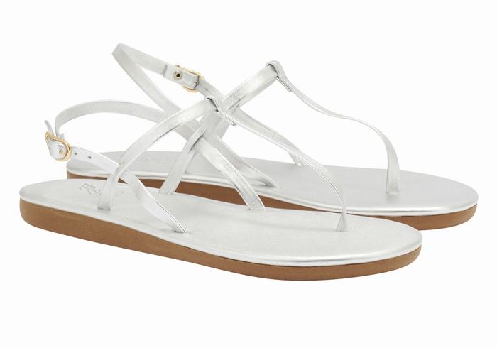 Silver Women Ancient Greek Sandals Lito Flip Flop Back-Strap Sandals | CQN8881MU