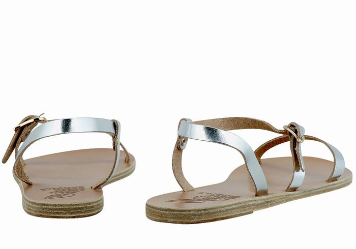 Silver Women Ancient Greek Sandals Niove Leather Back-Strap Sandals | FMT918UA