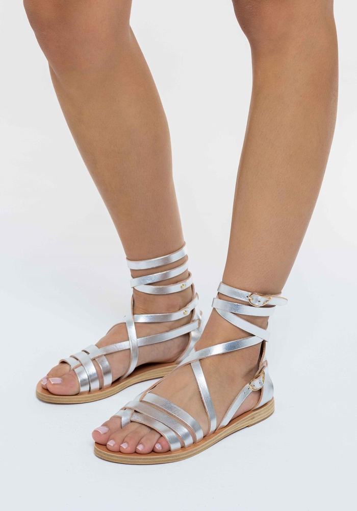 Silver Women Ancient Greek Sandals Satira Leather Gladiator Sandals | GEP6360KS