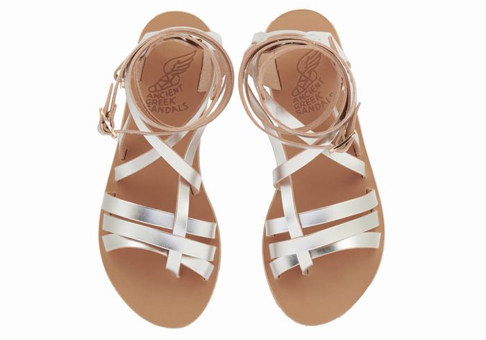 Silver Women Ancient Greek Sandals Satira Leather Gladiator Sandals | GEP6360KS