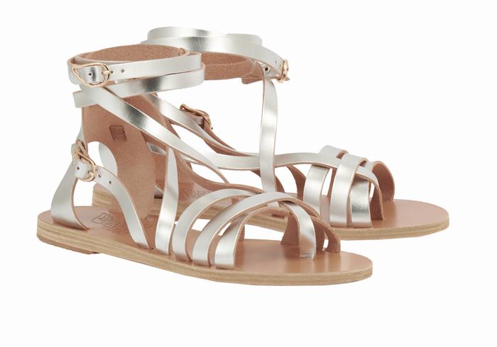 Silver Women Ancient Greek Sandals Satira Leather Gladiator Sandals | GEP6360KS