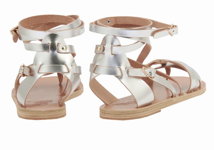 Silver Women Ancient Greek Sandals Satira Leather Gladiator Sandals | GEP6360KS