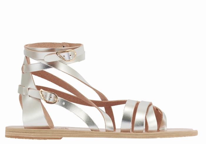 Silver Women Ancient Greek Sandals Satira Leather Gladiator Sandals | GEP6360KS