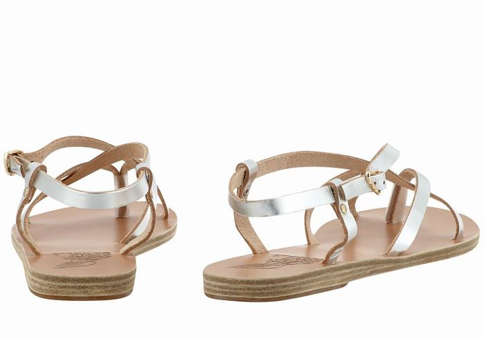 Silver Women Ancient Greek Sandals Semele Leather Back-Strap Sandals | FKC8413OH