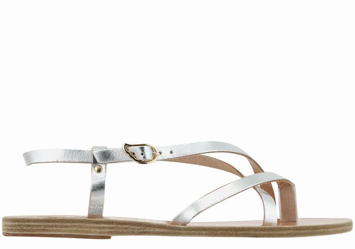 Silver Women Ancient Greek Sandals Semele Leather Back-Strap Sandals | FKC8413OH