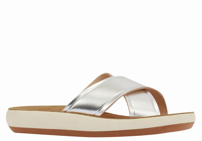 Silver Women Ancient Greek Sandals Thais Comfort Slide Sandals | IPE7317SE