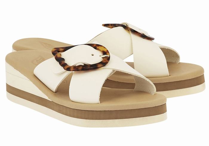 White Beige Women Ancient Greek Sandals Thais Rainbow Wedge Sandals | TNZ4370NN