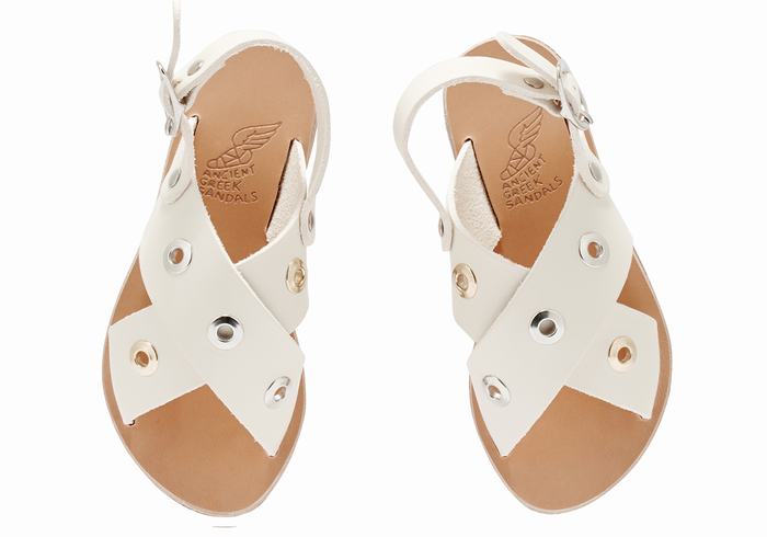 White Kids' Ancient Greek Sandals Little Maria Eyelets Soft Casual Sandals | PIO4461UY