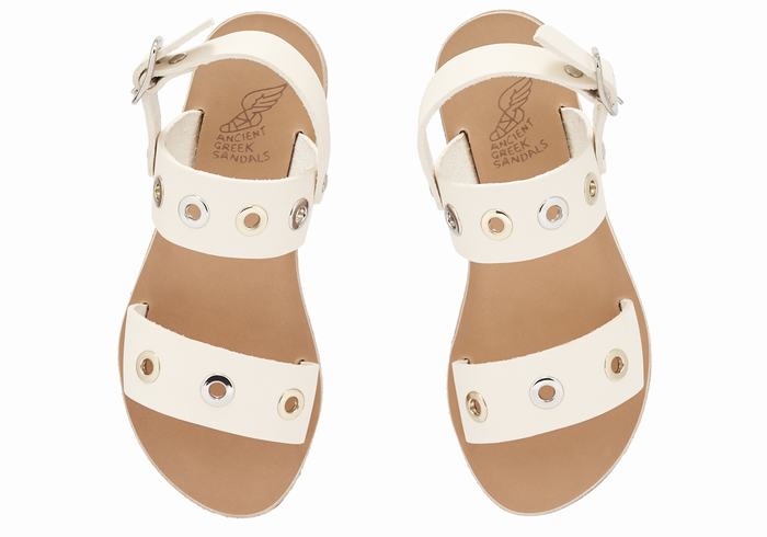 White Kids' Ancient Greek Sandals Little Clio Eyelets Soft Casual Sandals | OPW9683RJ