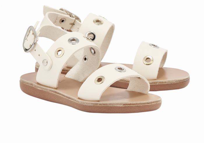 White Kids' Ancient Greek Sandals Little Clio Eyelets Soft Casual Sandals | OPW9683RJ